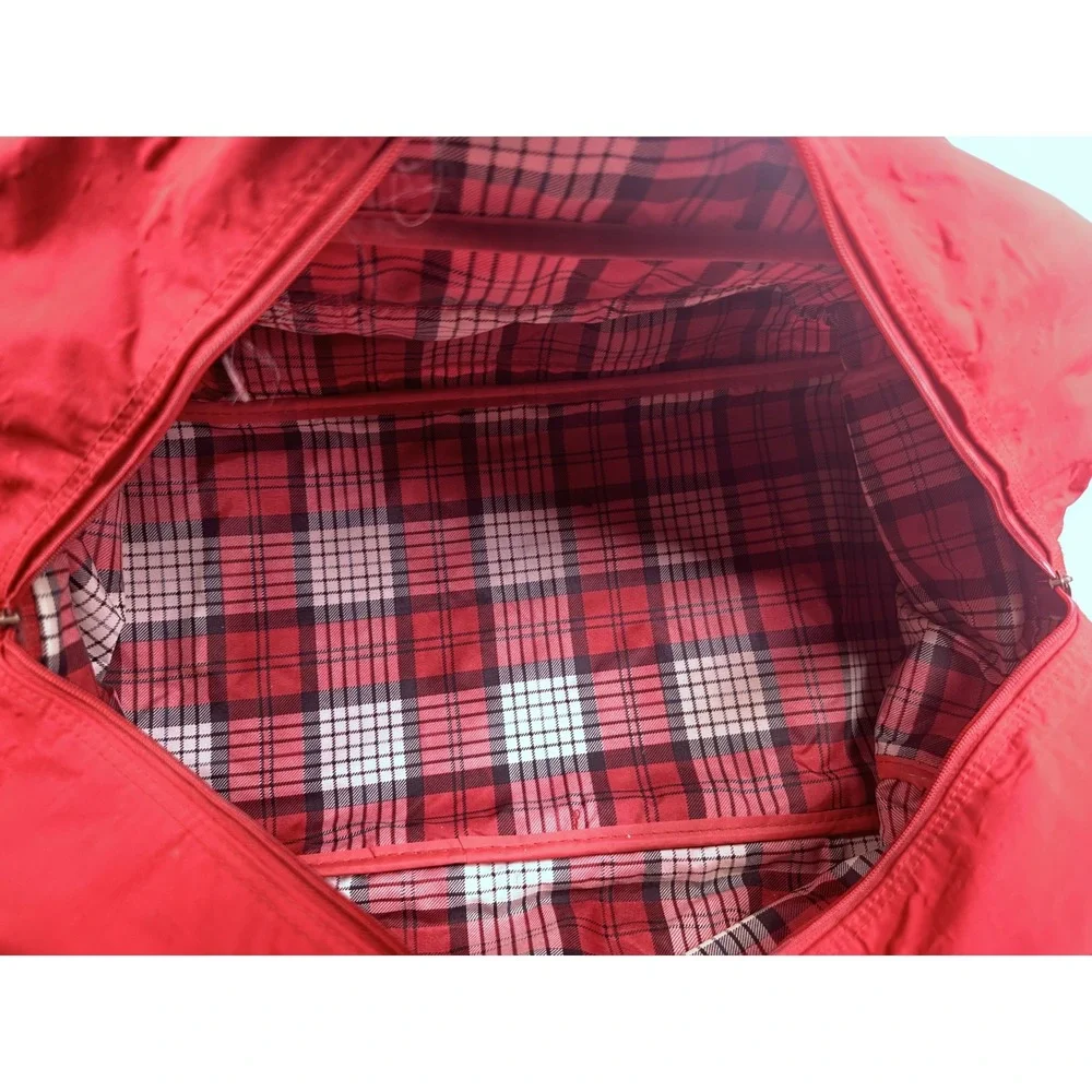 Vintage American Express Country Store Red Canvas Leather Duffel Travel Bag